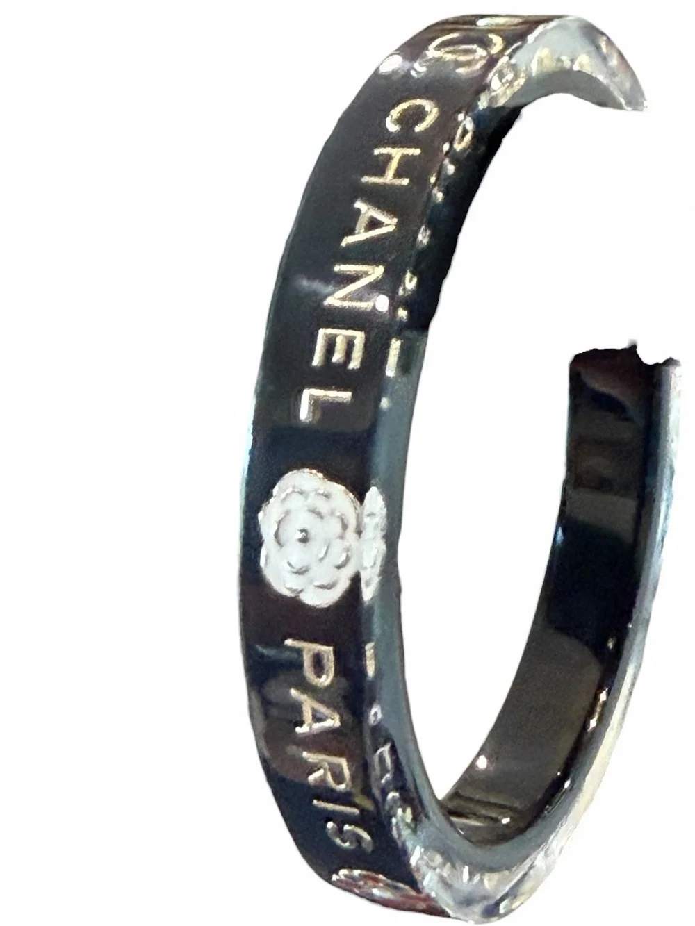 CHANEL Black and Silver Resin Logo Bangle